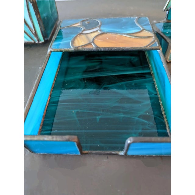 '89 Mallard Duck Themed Desk Set in Stained Glass Signed - 3 Pieces For Sale - Image 4 of 7