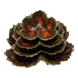 Vintage 1975 Hand Painted Glazed Fall Leaves Nesting Serving Dishes- Set of 4 For Sale