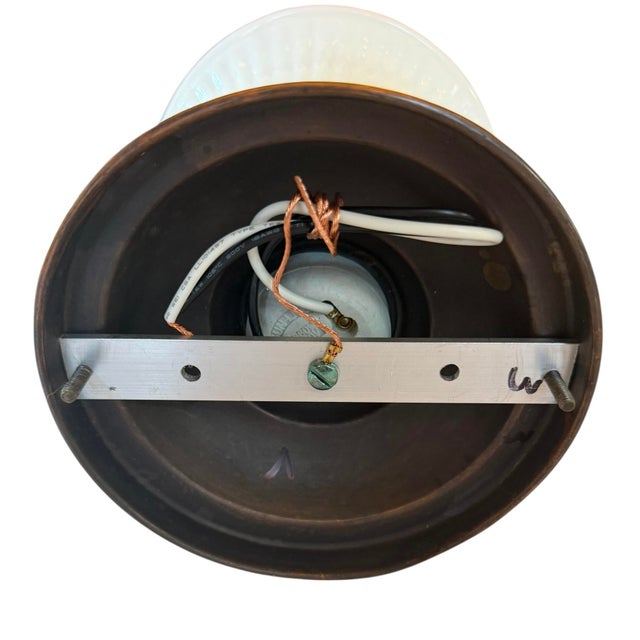 Vintage Schoolhouse Ceiling Light Fixture With Stripes For Sale In Los Angeles - Image 6 of 7