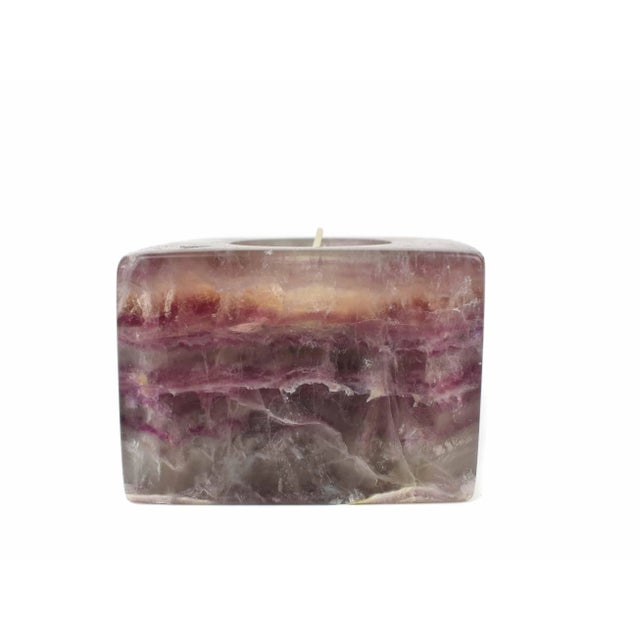 Amethyst Late 20th Century Solid Purple Amethyst Quartz Geode Stone Tealight Candle Holder For Sale - Image 8 of 9