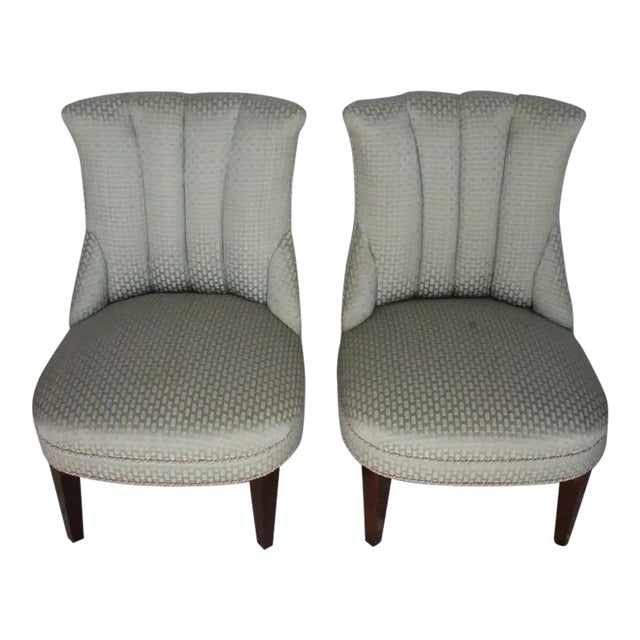 Early 20th Century Pair of Mid-Century Modern Mahogany Hall Bedroom Boudoir Chairs For Sale