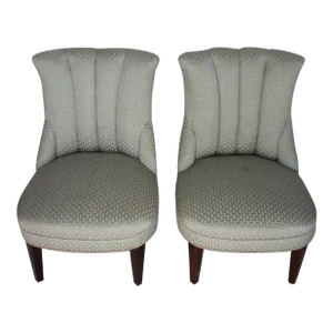 Early 20th Century Pair of Mid-Century Modern Mahogany Hall Bedroom Boudoir Chairs