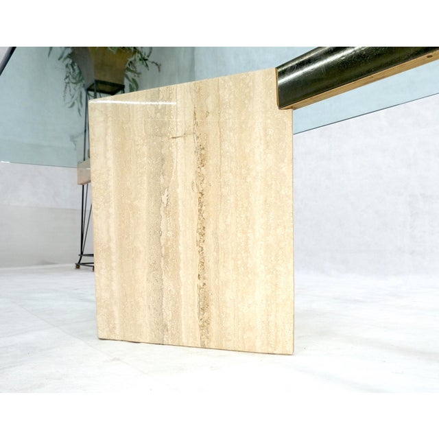 Italian Travertine Single Pedestal Diamond Shape Base Glass Top Coffee Table For Sale - Image 12 of 13