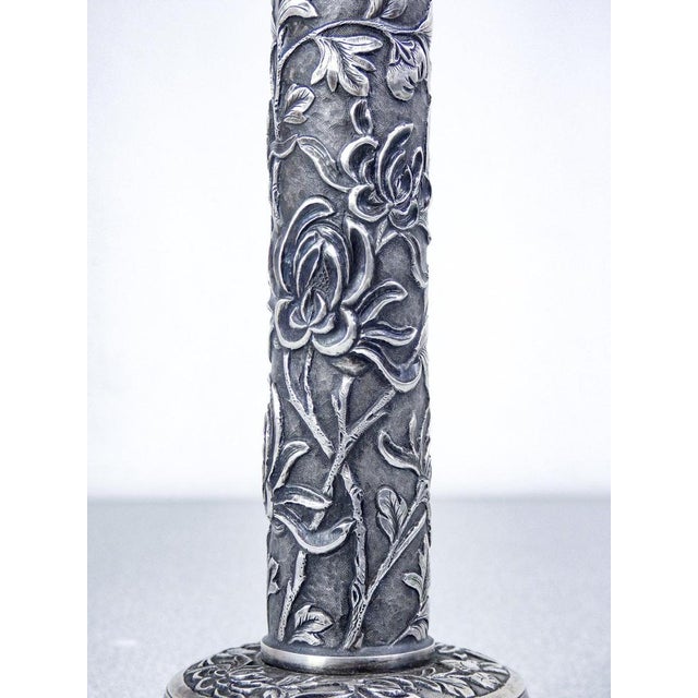 Antique Chinese Embossed Silver Candlestick, 1800s For Sale - Image 15 of 18