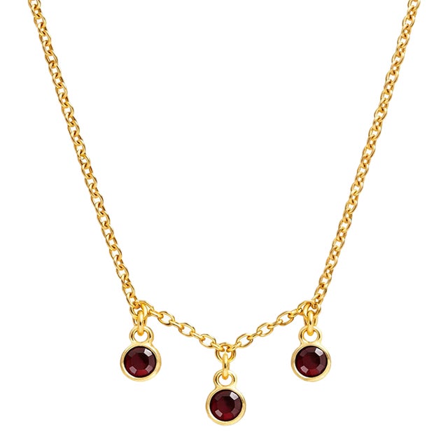 Garnet Trio Gemstone Necklace, 925 Sterling Silver Handmade Everyday Stacking Necklace for Women For Sale