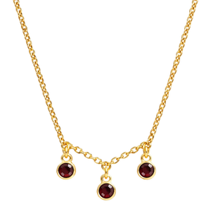 Garnet Trio Gemstone Necklace, 925 Sterling Silver Handmade Everyday Stacking Necklace for Women