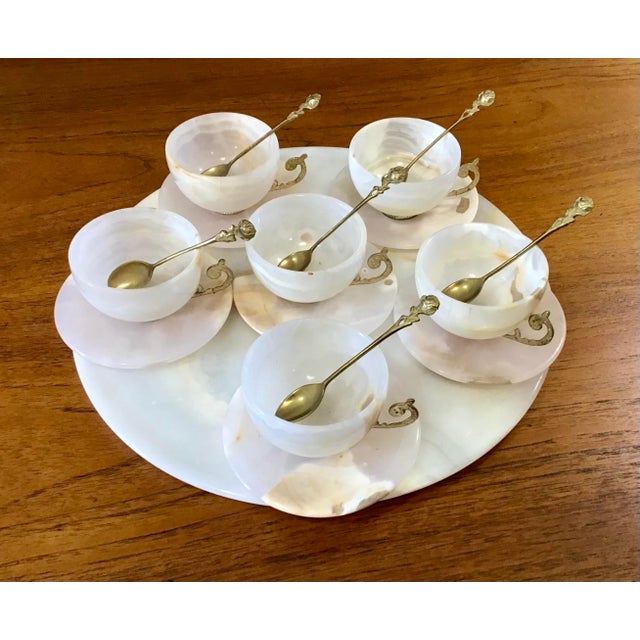 Circa 1930s Vintage White Agate Tea Cup, Saucer and Tray Set- 19 Pieces For Sale - Image 12 of 12