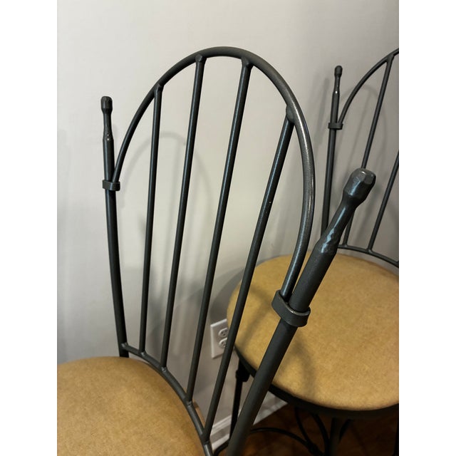 Late 20th Century Pair Charleston Forge Gray Wrought Iron Arched Swivel Bar Stools For Sale - Image 6 of 12