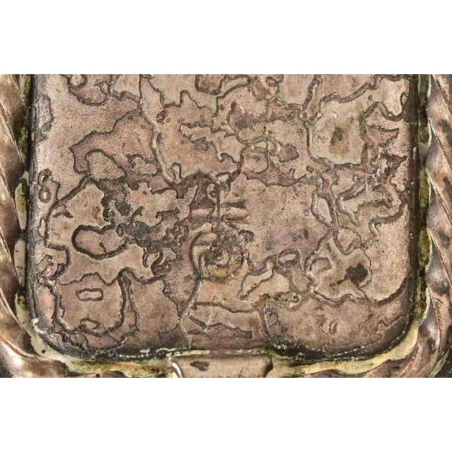 Roycroft Arts & Crafts Silver Finished Hammered Copper Blotter Ends With Leather Desk Blotter For Sale - Image 12 of 14