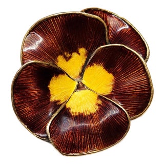 Vintage Finn Jensen Sterling Silver Enamel Pansy Brooch, Norway 1950 For Sale