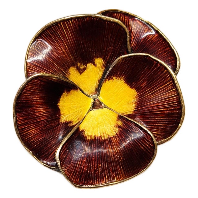Vintage Finn Jensen Sterling Silver Enamel Pansy Brooch, Norway 1950 For Sale