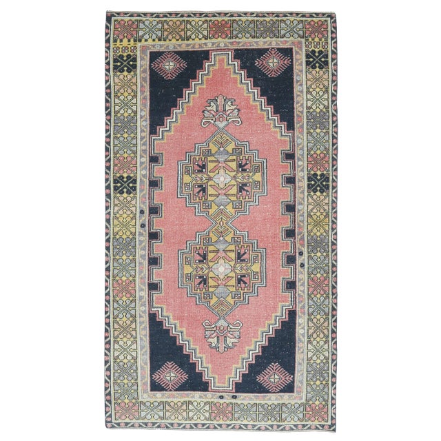 1970s Turkish Oushak Handmade Wool Cotton Pink Area Rug For Sale