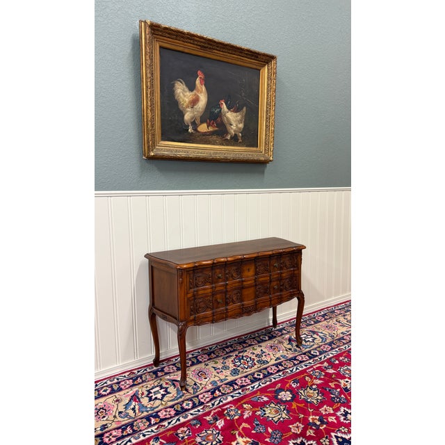 Antique French Chest of Drawers Console Serpentine Carved Walnut Louis XV c.1920 For Sale - Image 11 of 18