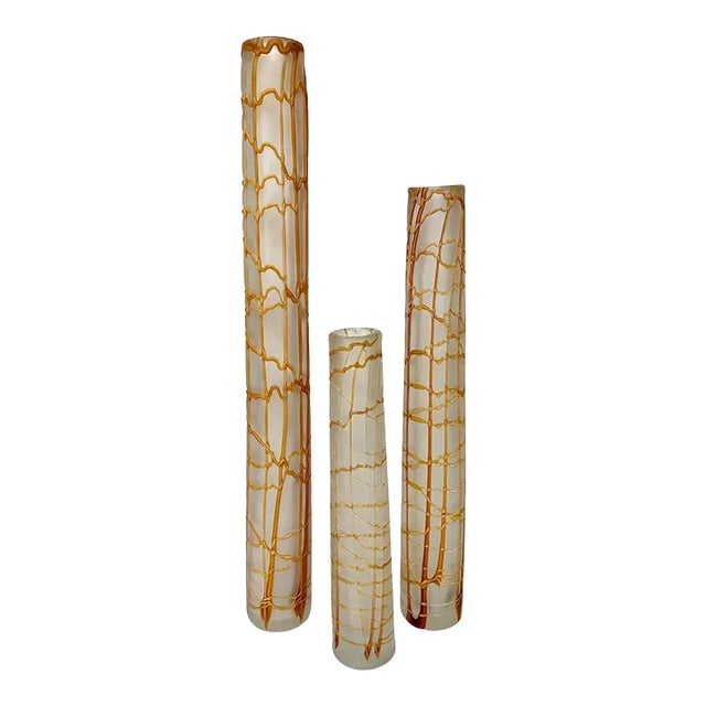 Modern Kintsugi Style Frosted Glass Vase, a Set of 3 For Sale