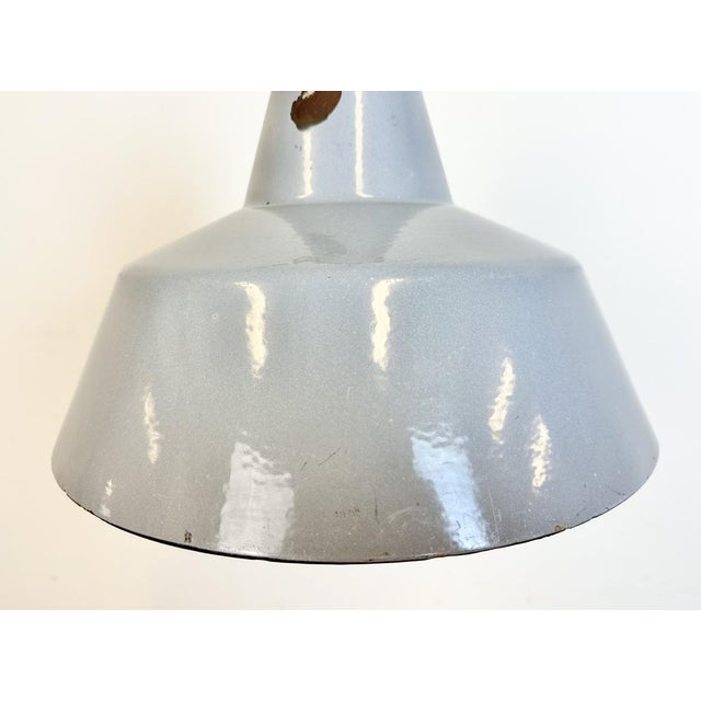 Industrial Grey Enamel Factory Pendant Lamp, 1960s For Sale - Image 4 of 18