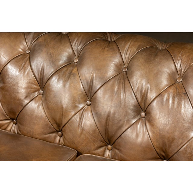 Vintage Chesterfield Tufted Leather Sofa With Cushions in Brown For Sale - Image 9 of 10