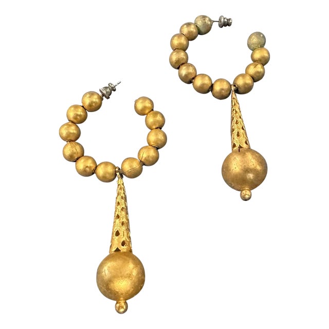 A Set of 1980s Costume Jewelry Gilt Metal Italian Earrings For Sale