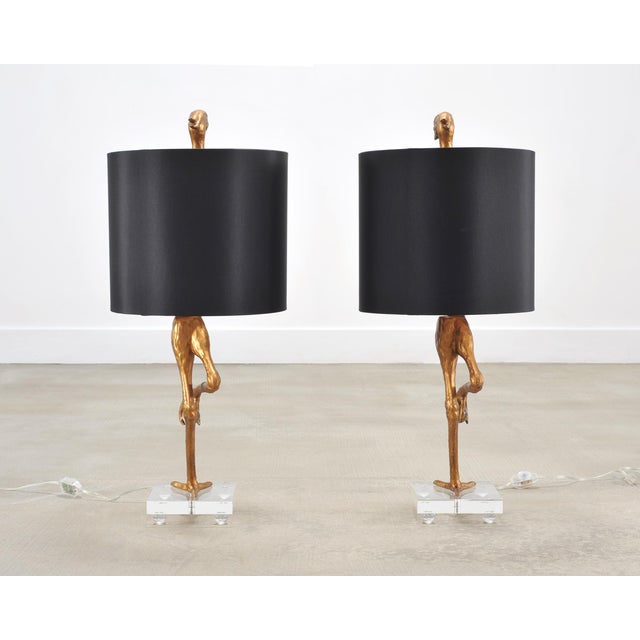 Hollywood Regency Gilt Resin and Lucite Ibis Table Lamps by Cyan Design - a Pair For Sale - Image 3 of 18