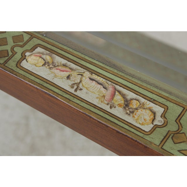 Paint Decorated Glass Top Console Sofa Table For Sale - Image 9 of 13