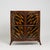 Standout mid century British colonial style handcrafted cabinet featuring a faux burnt bamboo frame with a bow front form,...