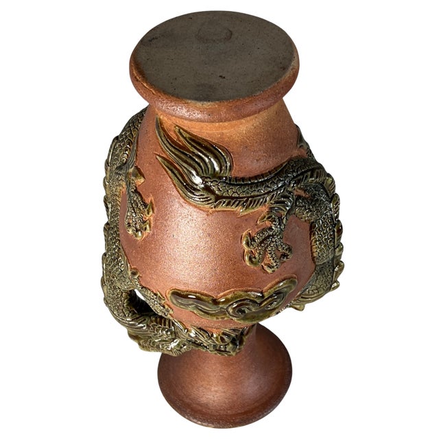 11+ In. Tall Vintage Japanese Tokoname-Yaki Style Pottery Vase Dark Green Glaze Dragon For Sale - Image 16 of 16