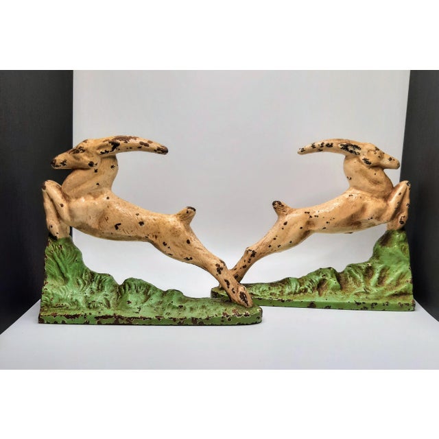 Hubley Manufacturing Company Hubley Cast Iron Leaping Gazelle Bookends For Sale - Image 4 of 13