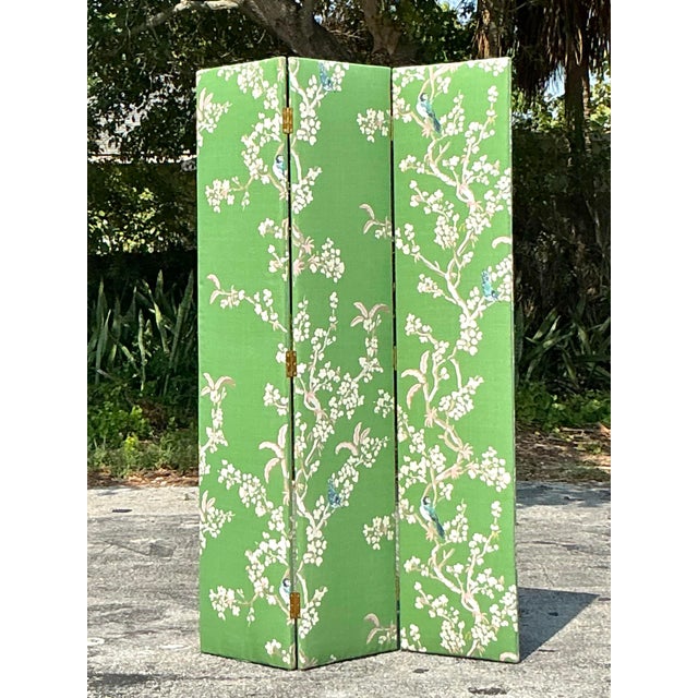 Add a touch of timeless elegance to your space with this Vintage Regency Gracie Style Upholstered Three Panel Screen....