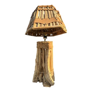 Mid Century Rustic Saguaro Cactus Table Lamp & Hand Crafted Shade For Sale