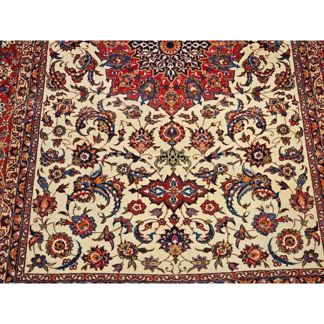 Vintage Persian Isfahan Rug, Hand-Knotted Wool, Floral Pattern, Ivory & Red, 7x11 For Sale - Image 14 of 18