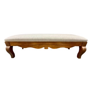 Louis XV–Style Upholstered Wall Bench With Sculptural Cabriole Legs and Nailheads For Sale