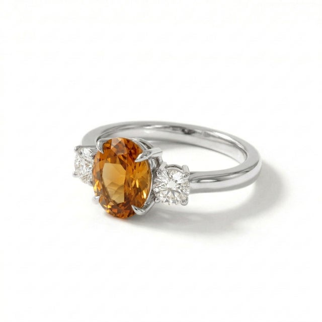 Contemporary Natural Citrine Cubic Zirconia Ring, November Birthstone Engagement Ring Us 7 For Sale - Image 3 of 4