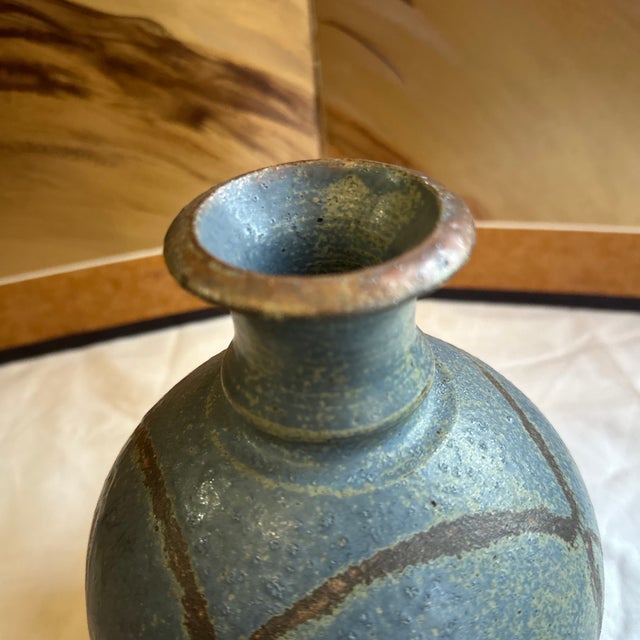 Vintage Blue Asian Abstract Pottery Vase For Sale In Atlanta - Image 6 of 7