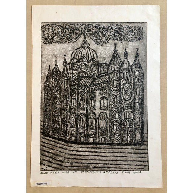 Dora Szampanier, Regensburg Germany Jewish Memorial Etching Destroyed Synagogue Folk Art Judaica For Sale - Image 9 of 9