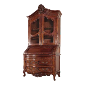 Massive 1950s French Louis XV Walnut Secretary Bookcase W Secret Compartments
