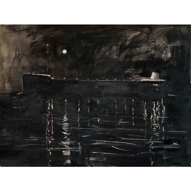 Harold Cohn , 2 Sided Expressionist Detroit Modernist Painting Female Nude, Night Cruise Ship, c.1950's For Sale