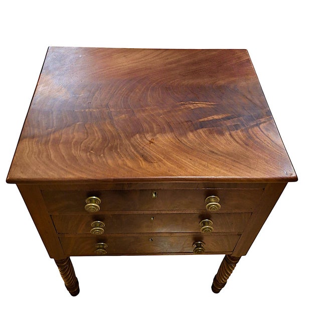 Burnt Umber 19th-Century American Federal Mahogany Three-Drawer Worktable For Sale - Image 8 of 12