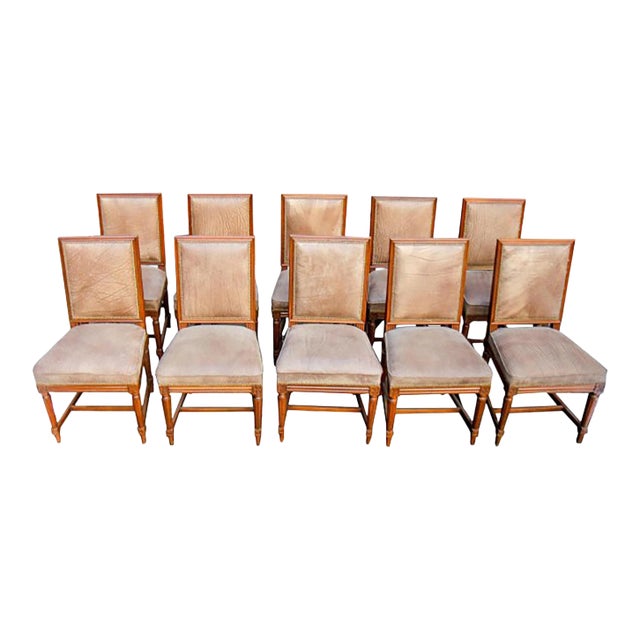 Jansen Louis XVI Style Wood Side Dining Chairs - Set of 10 For Sale