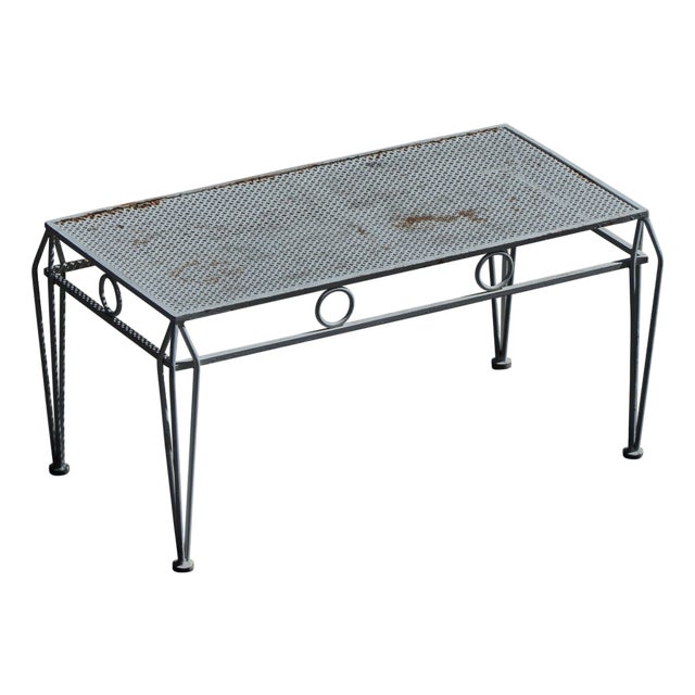 Mid-Century Modern French Garden Metal Coffee Table with Perforated Top, 1950s For Sale