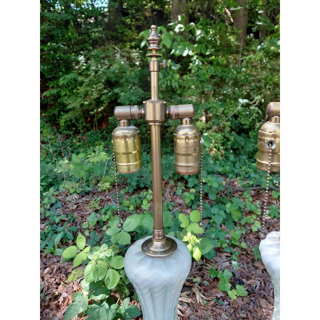 1950s Alfredo Barbini Murano Aventurine Glass Attributed Celadon Table Lamps, Twisted Form - a Pair For Sale In Atlanta - Image 6 of 8