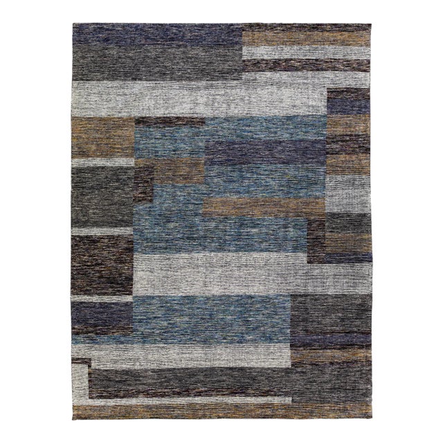 Modern Apadana's Safi Collection Handmade Abstract Earthy Tone Designed Wool Rug For Sale