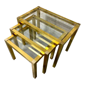 1960s Mid Century Brass Anodized Aluminum Nesting Tables (Set of Three)