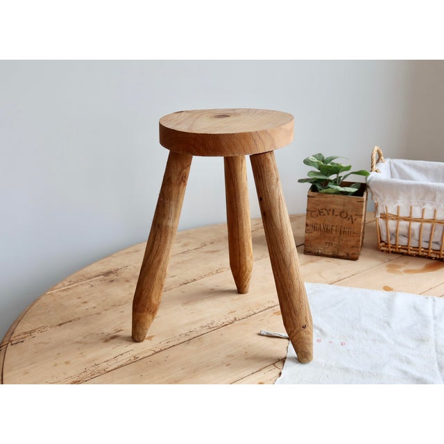 Rustic Vintage Tripod Stool in Light Raw Wood, 1970s For Sale - Image 3 of 7