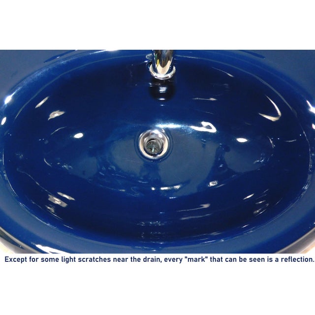 Navy Blue 1999 Vintage Kohler Revival Dark Navy Blue Vitreous China Pedestal Sink With Kohler Faucet For Sale - Image 8 of 18