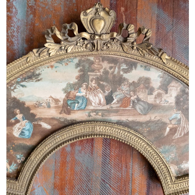 French Early 20th Century Gold Fan Shaped Frame With Print For Sale - Image 3 of 11