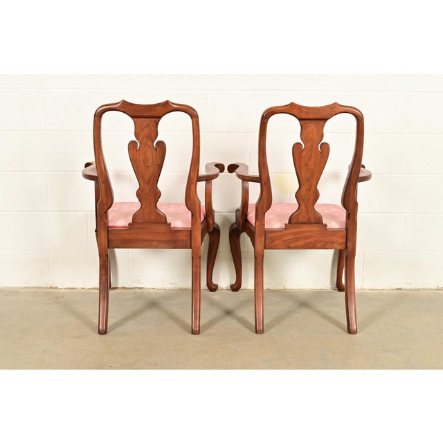 Henkel Harris Queen Anne Solid Cherry Wood Armchairs, Pair For Sale - Image 12 of 15