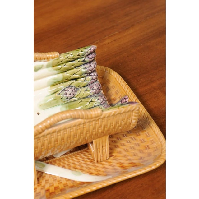 Tan French 19th Century Majolica Asparagus Tray with Cradle and Wicker Motif For Sale - Image 8 of 13