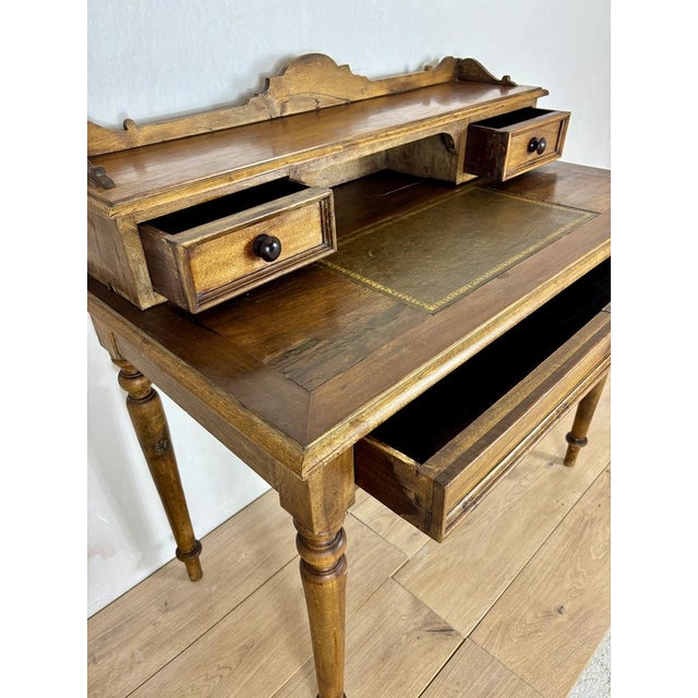 English Oak Writing Desk with Raised Gallery and Drawers, 1930s For Sale - Image 11 of 17