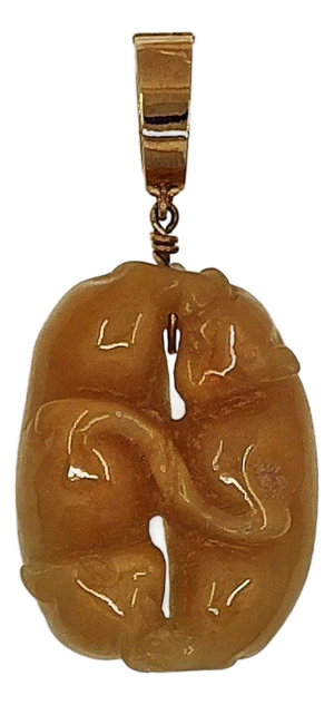 18k Gold Yellowish Orange Carved Jade Animal Pendant Enhancer
