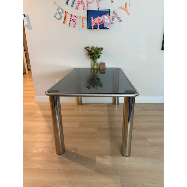 CB2 Smoked Glass Dining Table For Sale - Image 4 of 6
