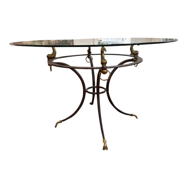Vintage Hollywood Regency Dolphin / Koi Fish Glass Dining Table – 48” Round For Sale